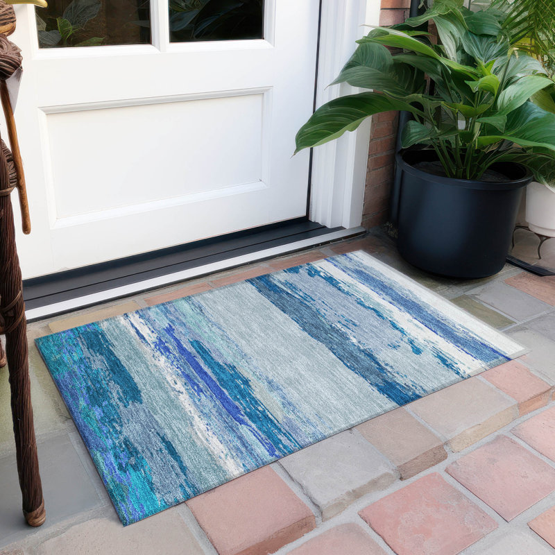 Machine Washable Indoor/Outdoor Christain ACN1282 Blue Rug, Rectangle 1'8" x 2'6"