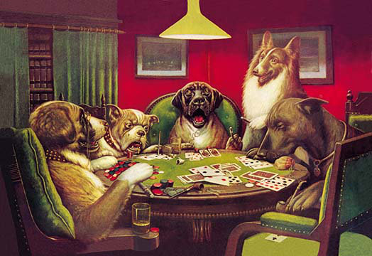 « dog poker- "épater, choc et victoire"  » par c.m. coolidge, reproduction d’art, H 44 po x l 66 po x P 1,5 po