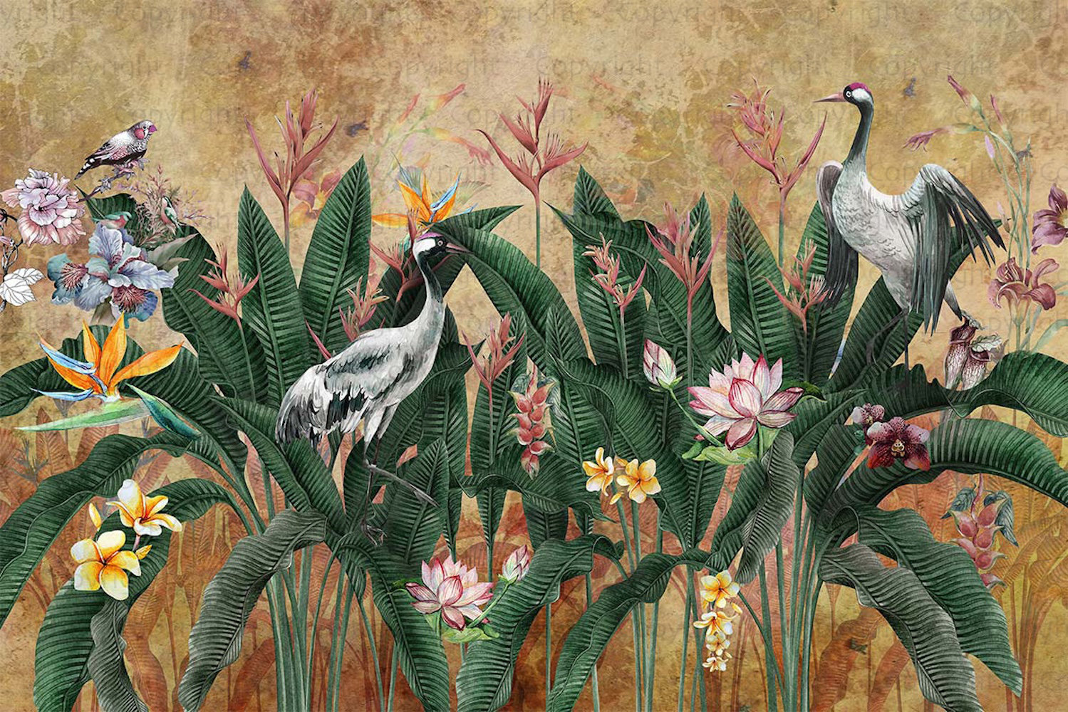 Bayou Breeze Tropical Paradise Wallpaper Mural Exotic Birds And Lush ...