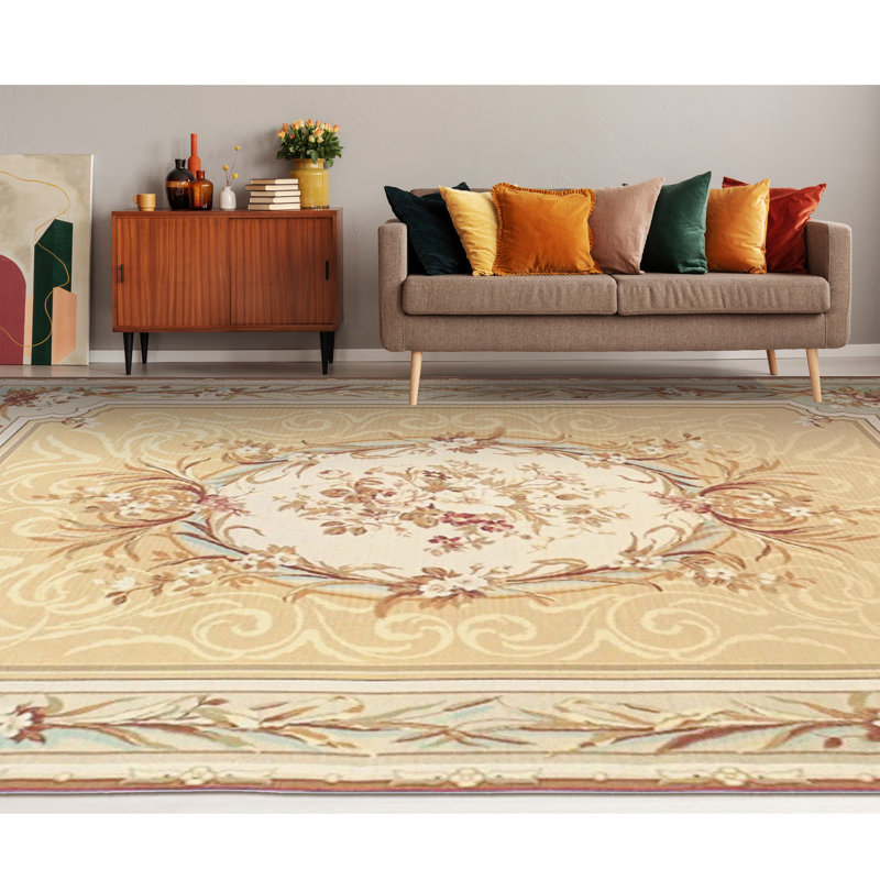 Tapis beige et vert noué à la main de haute qualité