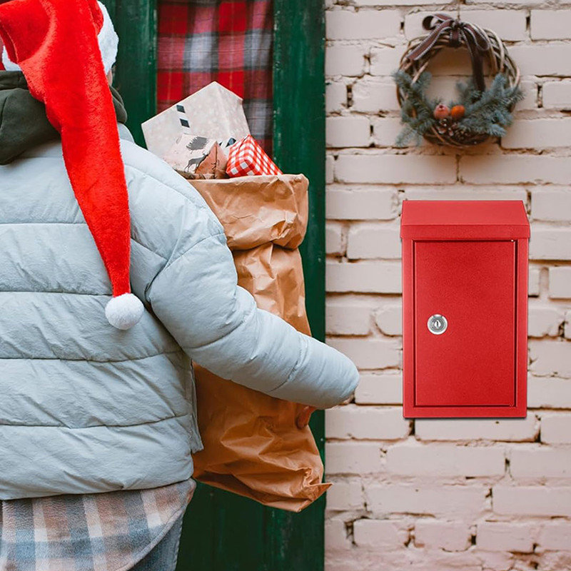 Locking Mailbox Wall Mount Key Drop Mailbox for Outside, Donation Box for Cash Hanging Secure Postbox with 2 Keys (Red)