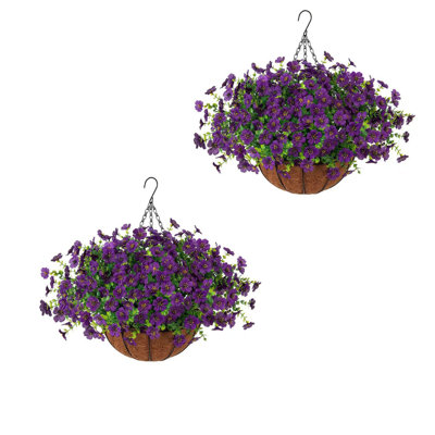 2 Pcs Artificial Faux Hanging Plants Flowers Basket for Summer Outdoor Outside Decoration, Fake Silk UV Sun Resistant Look Real Colorful Daisy Eucalyptus for Porch Home Patio Balcony Yard，Set of 2