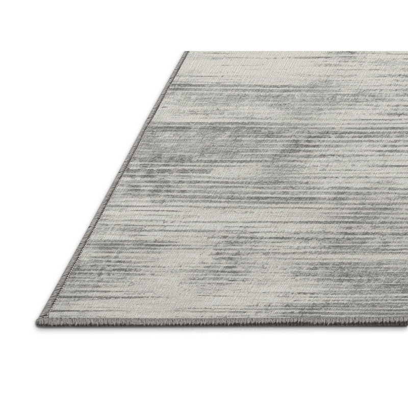 Machine Washable Abstract Gray Area Rug, Round 5'