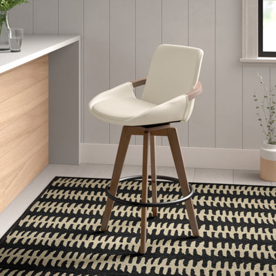 Whitacre Swivel Upholstered Counter Stool with Solid Wood Frame