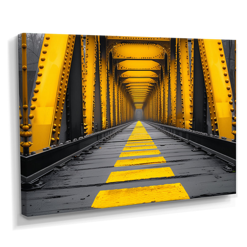 Art mural jaune et noir avec pont symphonique II - Ponts, Toile tendue, H 12 po x l 20 po x P 1 po