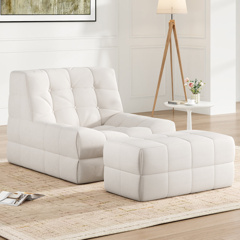 Chaise longue rembourrée 32,5 "avec repose-pieds, Beige