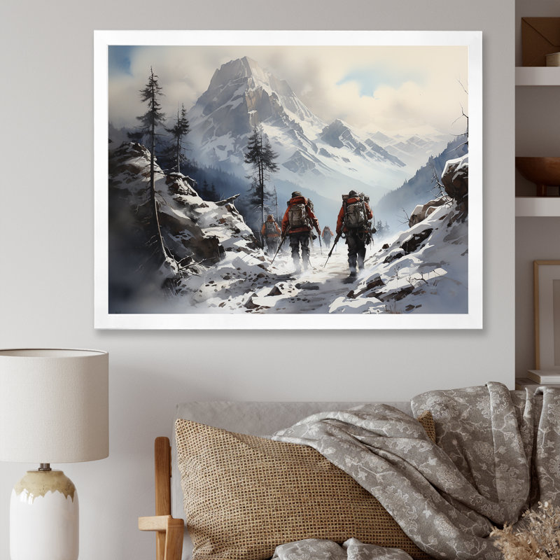 Randonnée en montagne en hiver I, Cadre simple blanc, H 12 po x l 20 po x P 1 po