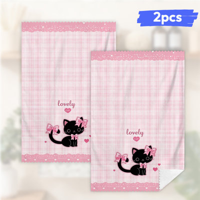  Linges de cuisine en microfibre, linges à vaisselle réutilisables absorbants, décoration résistante à la décoloration, 16 po x 24 po, imprimé de chat rose