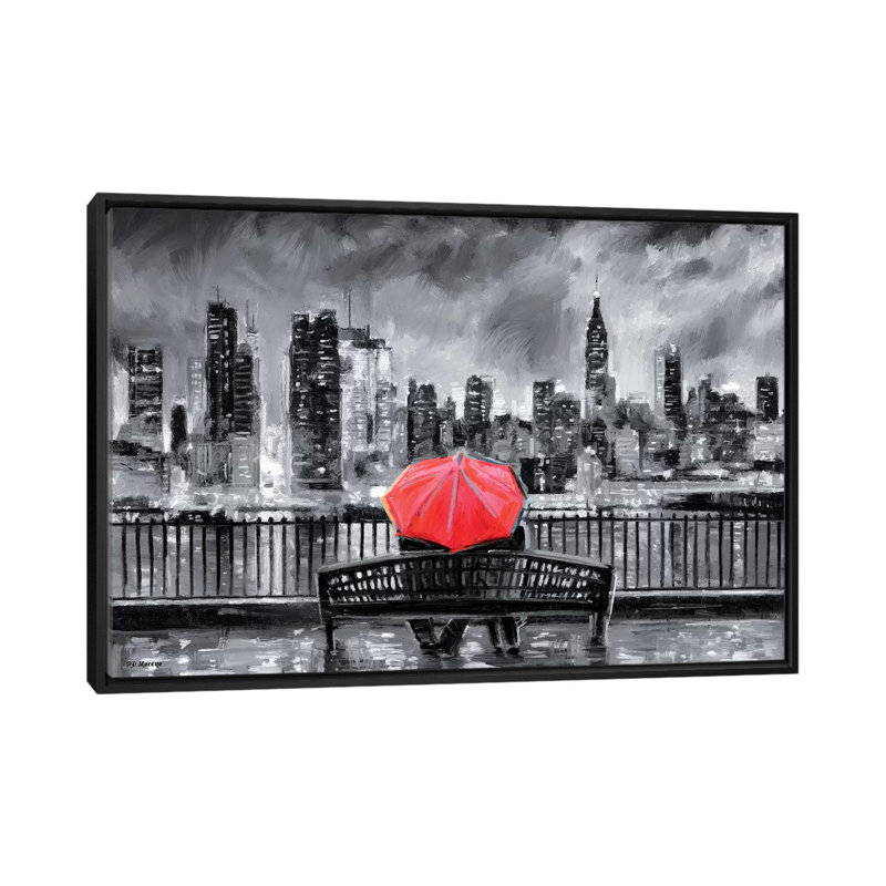 NY in Love in Red par P.D. Moreno - reproduction de photo, H 40 po x l 60 po x 1,5 po, Toile avec cadre noir, Pas de tapis