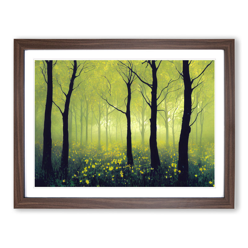 Carefree Spring Forest - Single Picture Frame Painting, 25cm H x 34cm W x 2cm D, Walnut Framed
