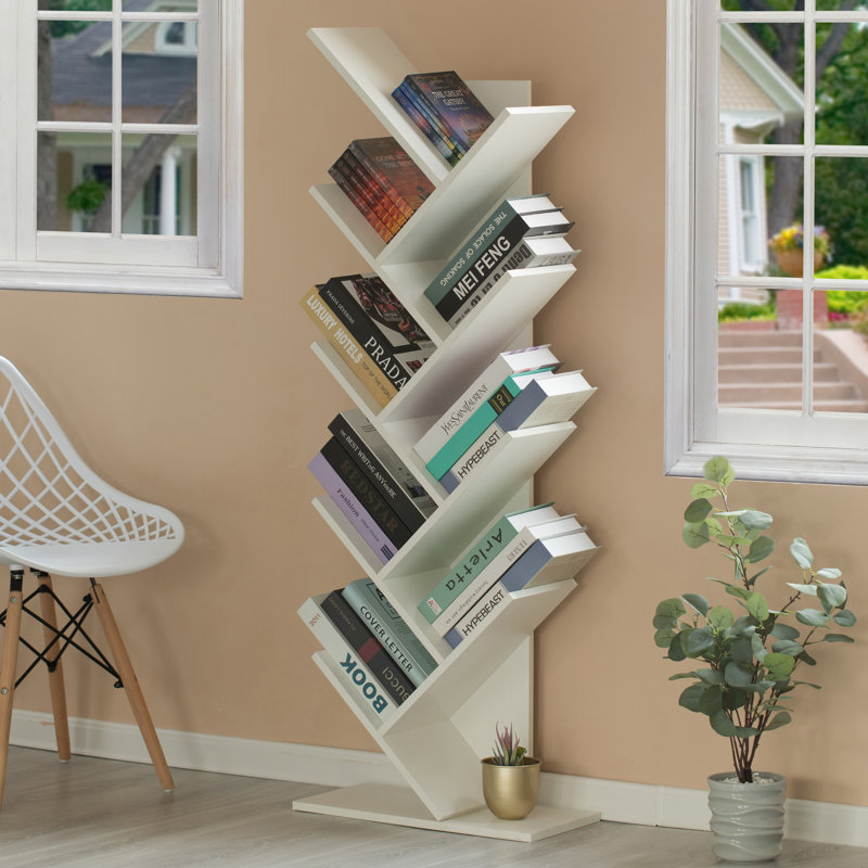 Bibliothèque en bois Korou, Blanc, (9 tablettes) H 55 po x l 19,5 po x P 9,25 po