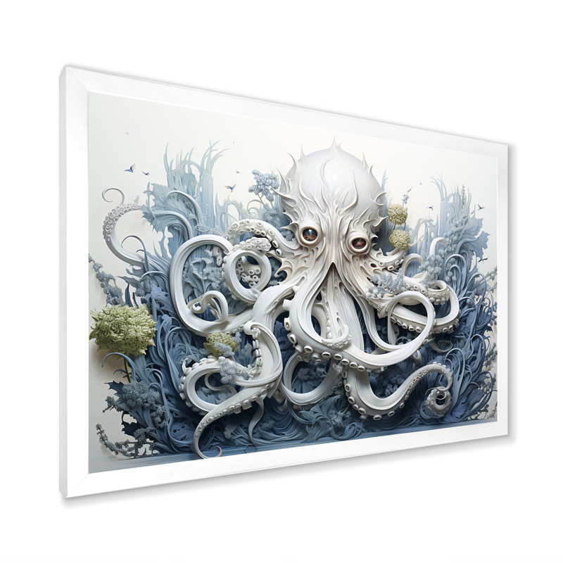 Impression sur toile Marine Marine Octopus Magic Animals, Cadre simple blanc, H 34 po x l 44 po x P 1,5 po