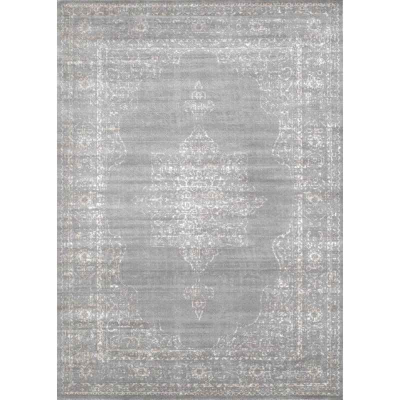  Benson Vintage Traditional Medallion Oriental Area Rug in Grey, Rectangle  3'3" x 4'11"