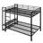 Queen Size Metal Bunk Bed with Storage Mesh Shelves and Clothes Hooks,LED Light,Black