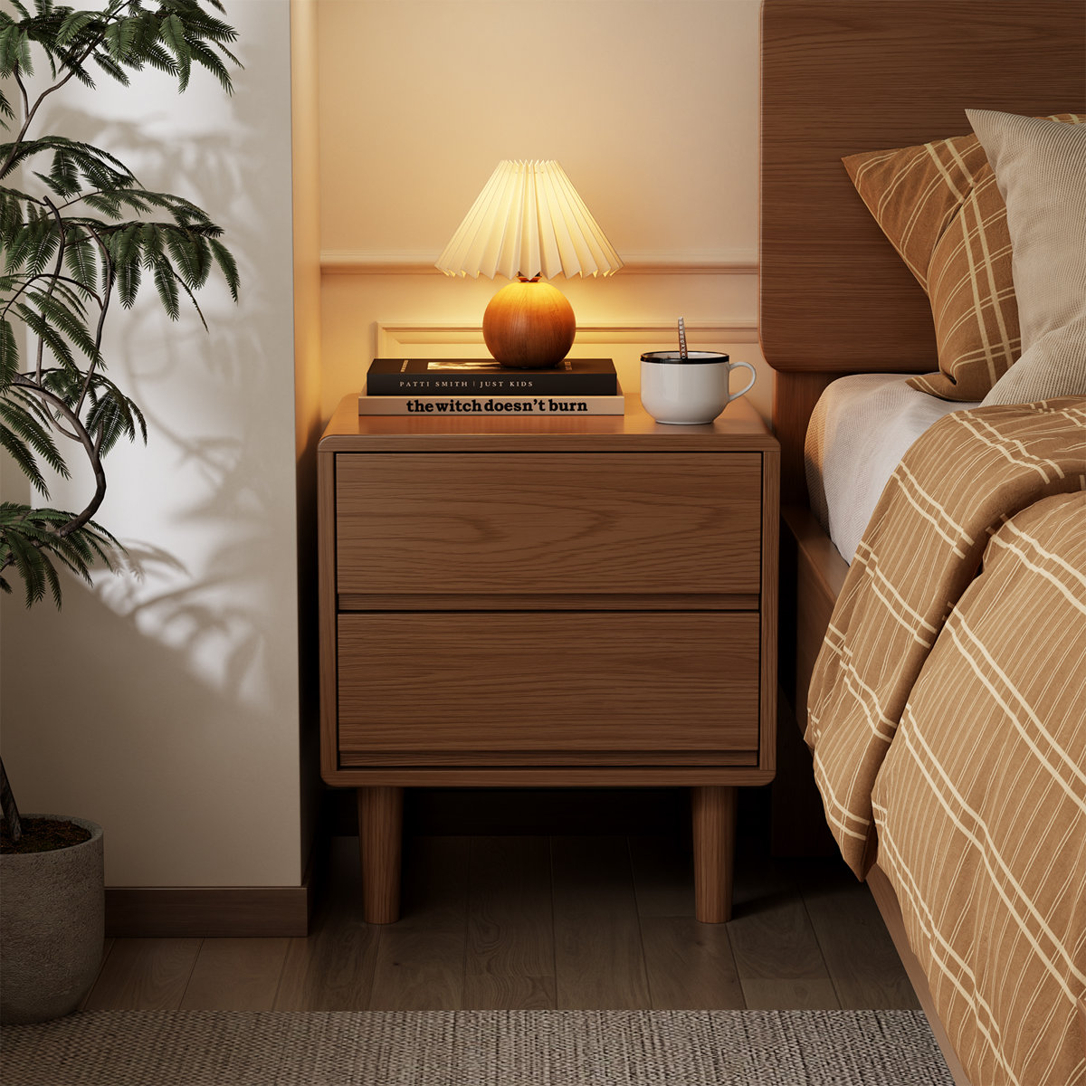 Solid Wood Mid-Century Modern Nightstand