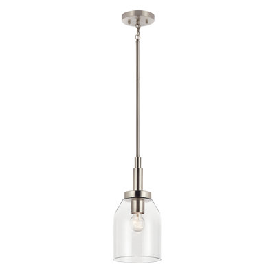 Valmeyer 1-Light Brushed Nickel Modern Pendant with Clear Glass Shade