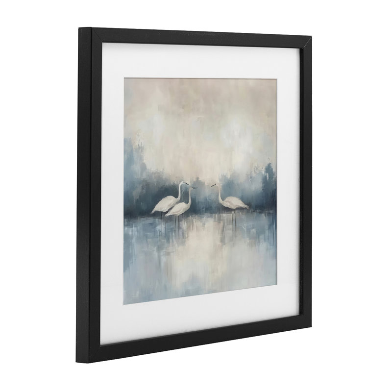 «Swans in Still Waters», reproduction encadrée sous verre, conception de Mona Grace, H 13 po x l 13 po, Cadre noir minuit