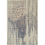 8x10 Ivory Machine Made Wool Viscose Distressed Floral Cascade Geometric Modern Contemporary Carpet Rug