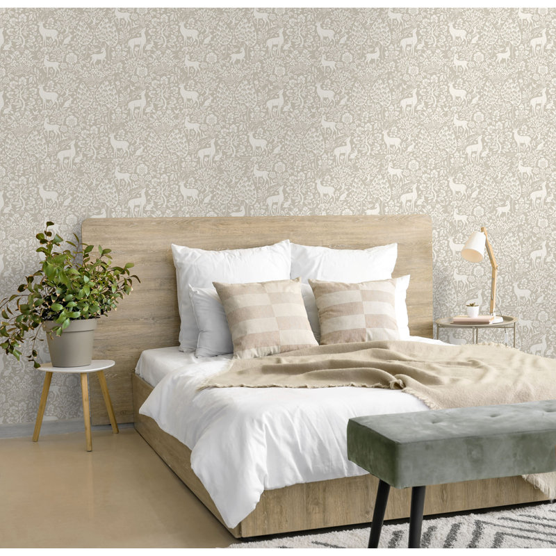 Papier peint texturé non tissé, non encollé, motif de forêt paisible taupe, 57 pieds carrés.