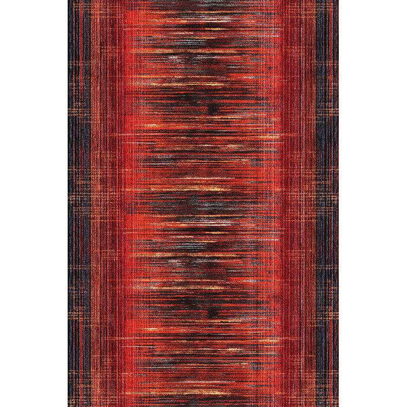 Tapis décoratif à rayures rouges et noires, Rectangle 5 pi 1,02 po x 7 pi 6,55 po