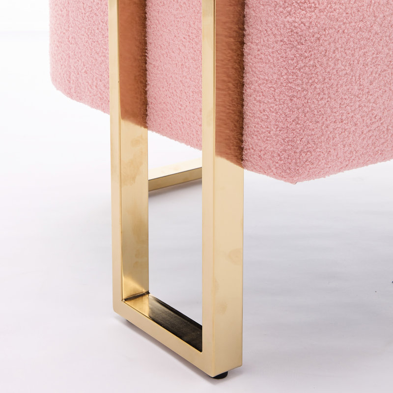 Chaise de salon rose avec support doré, rembourrage en molleton, pour le vestiaire, la salle de réception, le bureau, 1 siège confortable et moderne, pieds en métal doré - revêtement de 2 pièces, sans roulettes, soutien uniforme