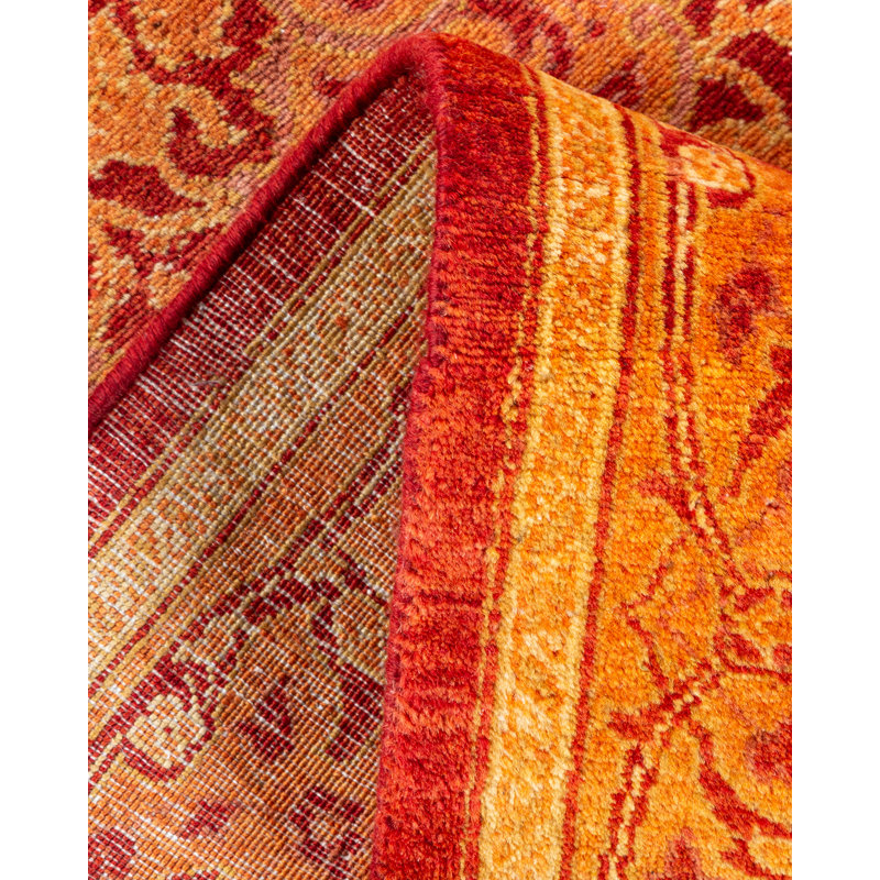 Tapis de couloir traditionnel en laine noué à la main orange 2 pi 5 po x 11 pi 9 po