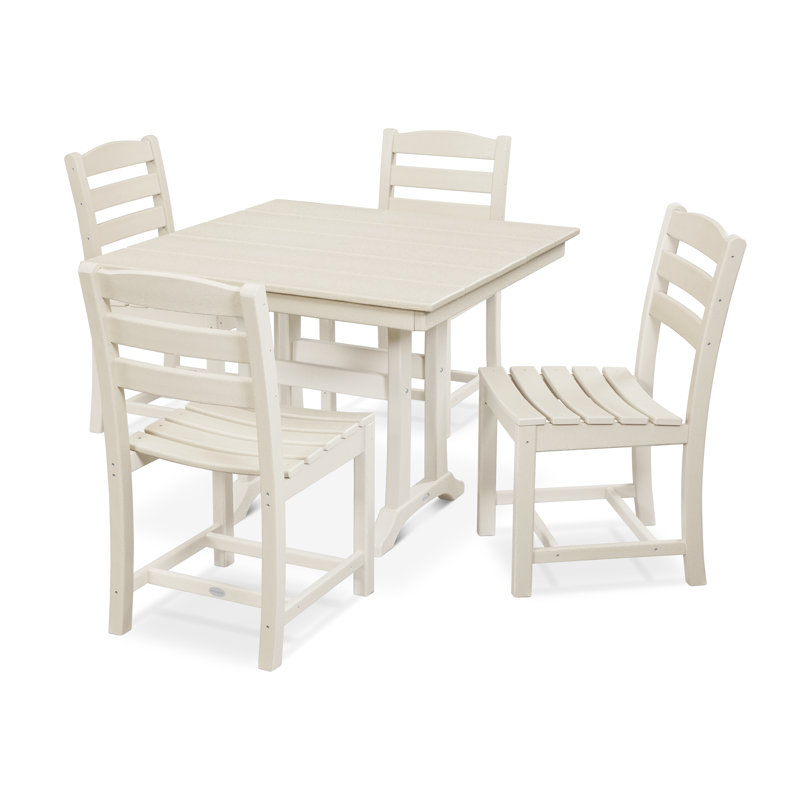 POLYWOOD La Casa Café 5-Piece Farmhouse Trestle Side Chair Dining Set, Sand