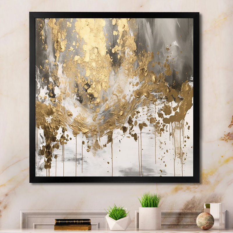 Goutte dorée moderne - art mural abstrait, Impression encadrée, H 24 po x l 24 po, Noir