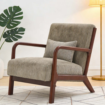 Chaise d'appoint moderne à rayures avec coussin, structure en bois et siège rembourré, idéale pour le salon