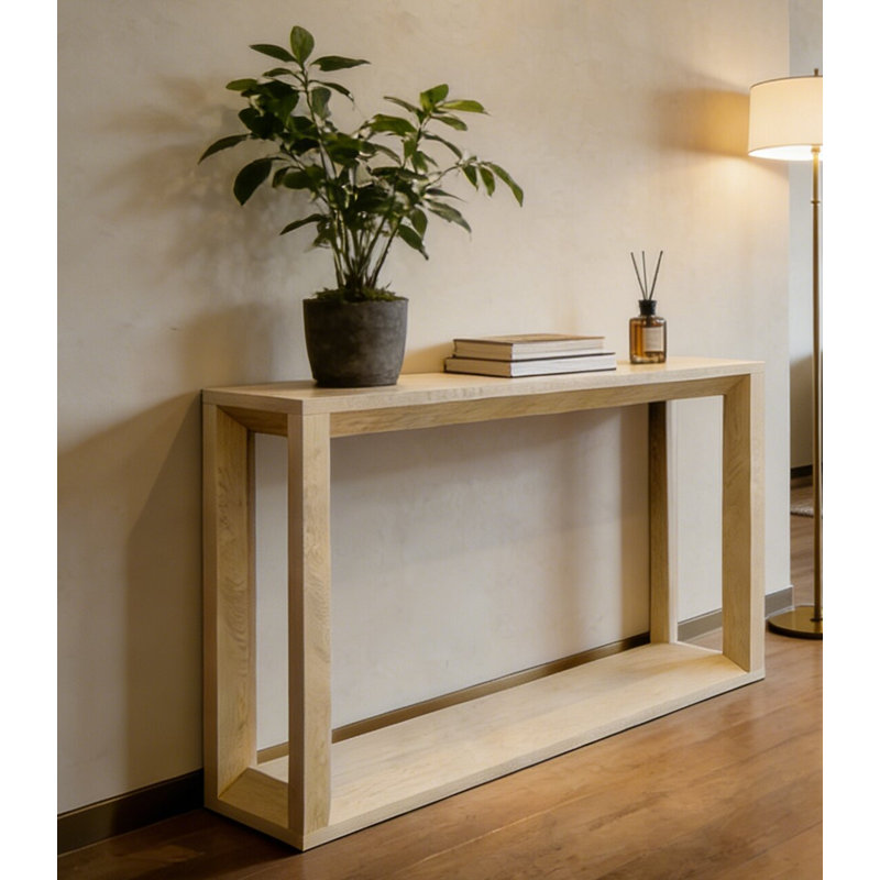 Console rectangulaire de style moderne avec beaucoup de rangement pour le hall d'entrée et le salon, Chêne
