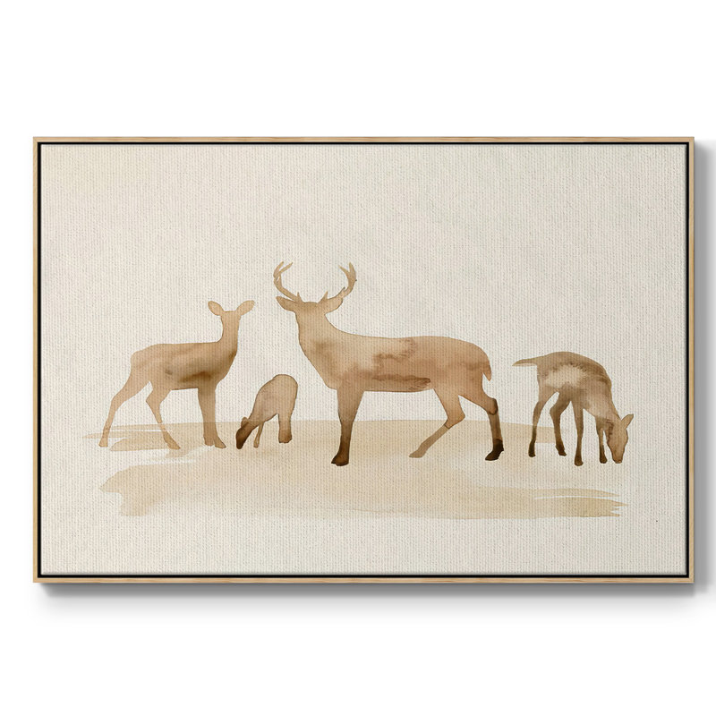 Whitetail Herd I, peinture sur toile encadrée, H 27 po x l 41 po x P 2 po, Cadre en bois naturel
