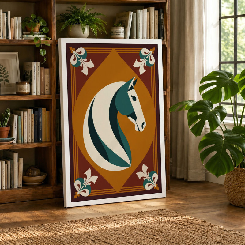 Stylized Horse Profile Art Deco - Wrapped Canvas, 24x16 - 61.0 x 40.6 cm, Taupe Border