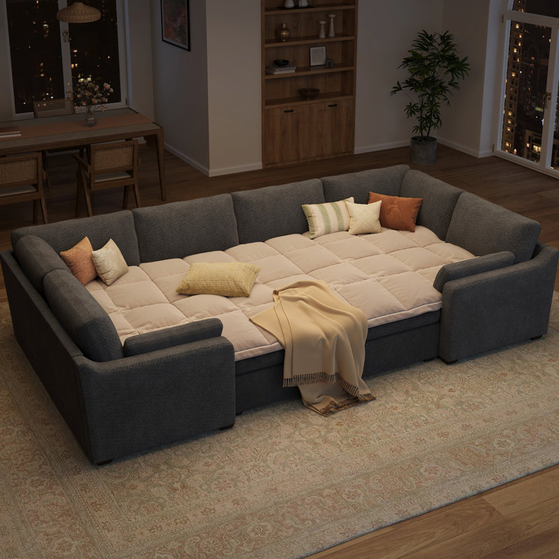 Abramson U-Shaped Chenille Modular Sleeper Cloud Sofa, Grey Chenille