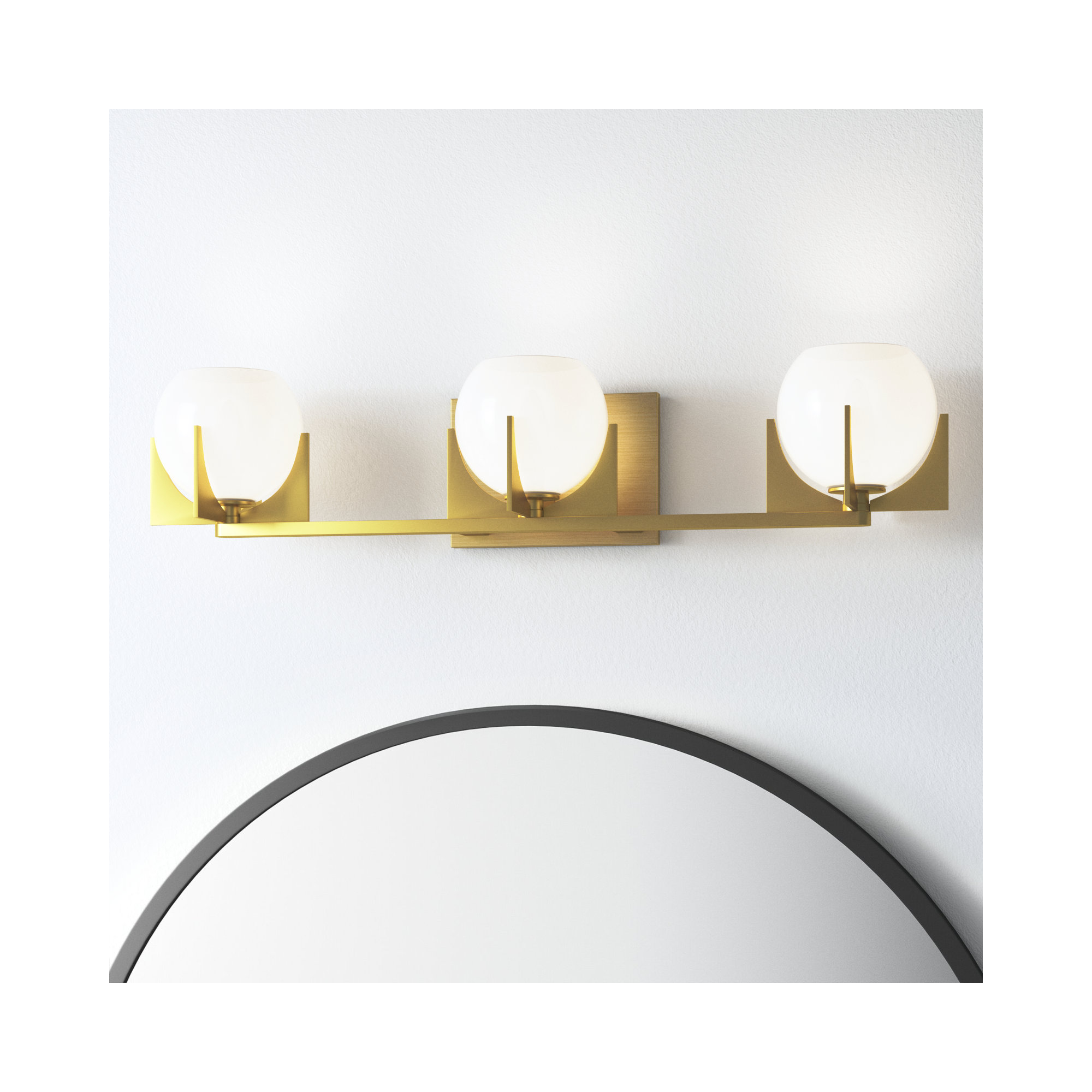 Abbott 3 Light Frosted Dimmable Vanity Light, Burnished Brass