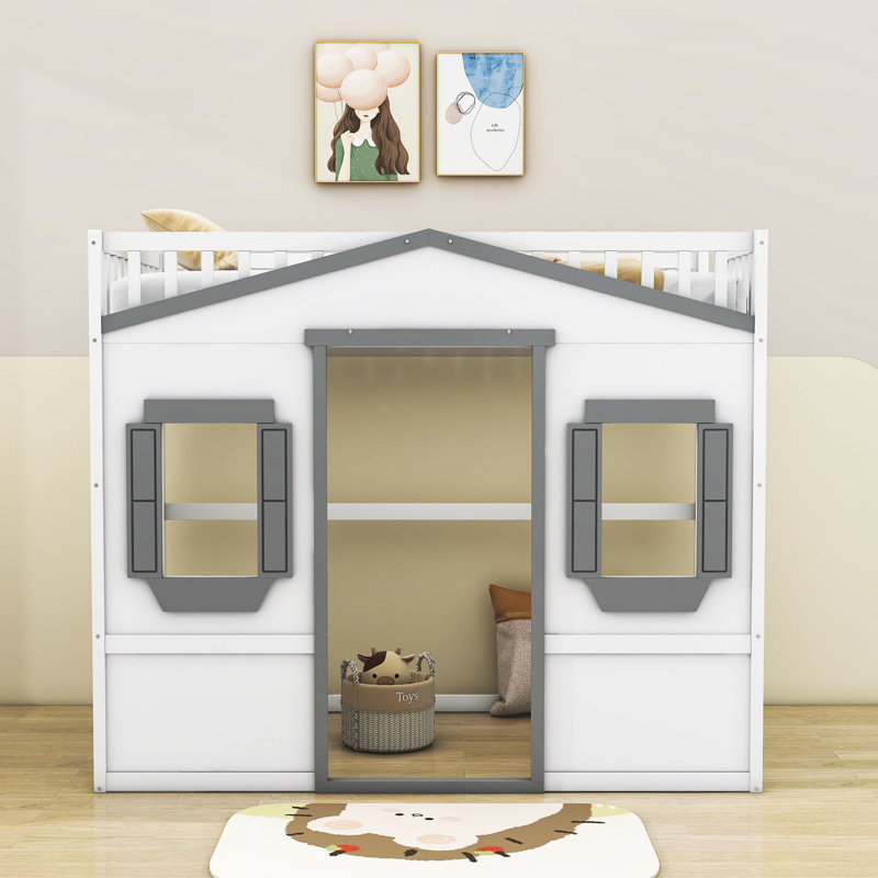 Gabriella-Frances Kids Loft Bed with Ladder, Twin, White/Gray