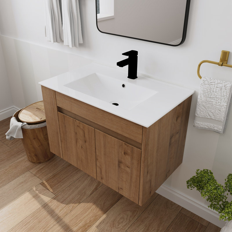 Ensemble de meuble-lavabo simple 30 po avec plateau en céramique Deontrae, Blanc