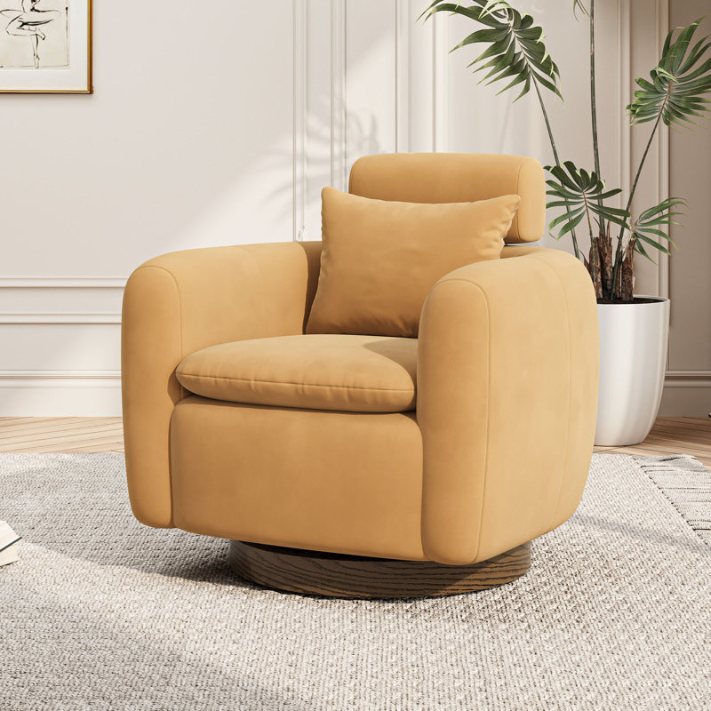 35" Oversized Swivel Accent Barrel Chair with Adjustable Headrest