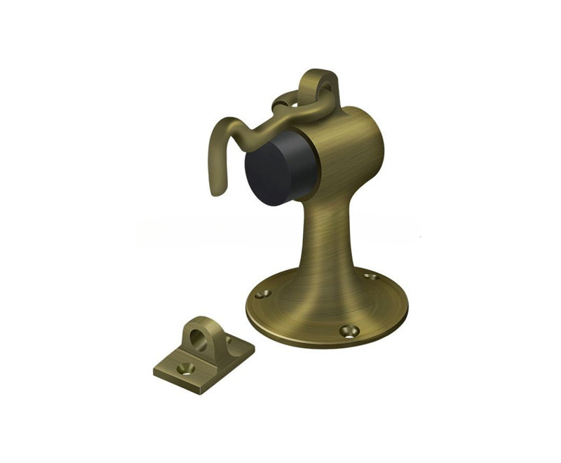 Deltana SAHF358U5 Floor Mount Bumper w/ Holder, Solid Brass in Antique Brass, Antique Brass