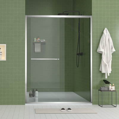 Aluminum Frame Double Sliding Shower Door,Bathroom Sliding Door With Premium 5/16" (8Mm) Clear Tempered Glass, Hardware Sliding Glass Shower Enclosure