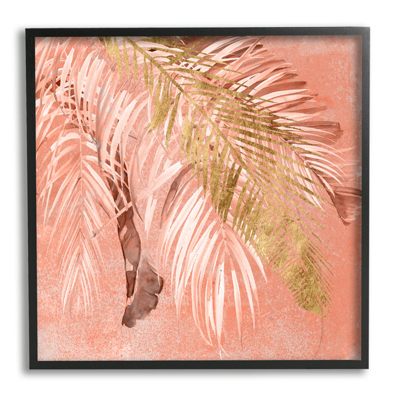 «Falling Palm Tree Fronds», plantes tropicales roses, art numérique sur estampe numérique par Jennifer Paxton Parker