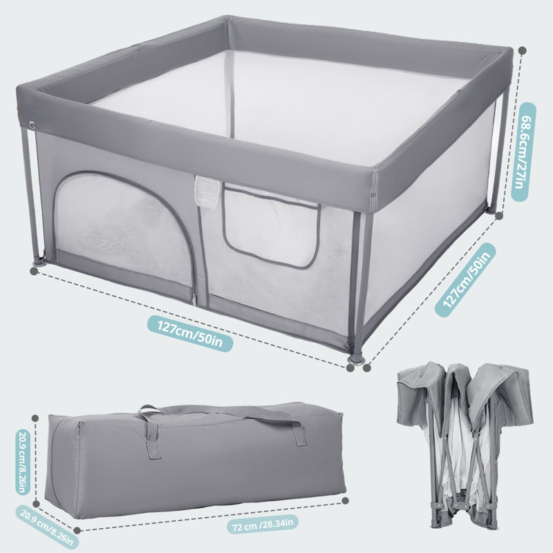 Parc pour bébé pliable, parc pour bébé 50 "x 50" pour tout-petits, cour de jeu portable, Gris