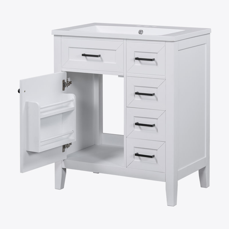 Armoire de salle de bain avec tiroirs 30 po, Blanc / Blanc