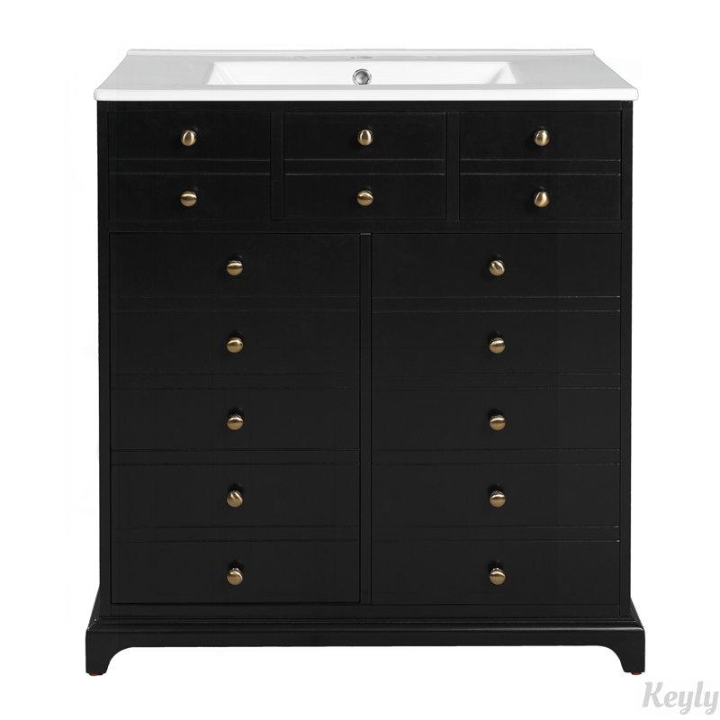 Ensemble de meuble-lavabo 30 po avec lavabo en céramique, 2 tiroirs et portes à fermeture douce