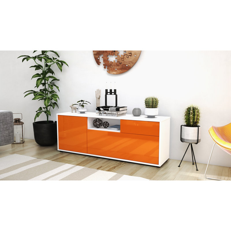 Wyckoff Unfinished TV Stand for TVs up to 60", High-gloss Orange / Matte White