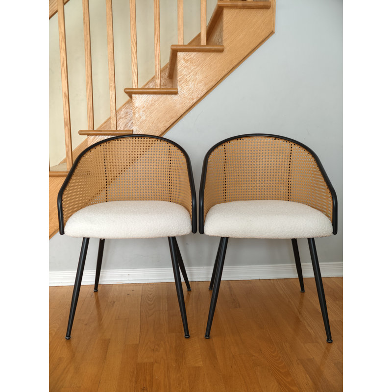 Ensemble de 2 fauteuils de salle à manger modernes en rotin avec cadre en métal noir, blanc