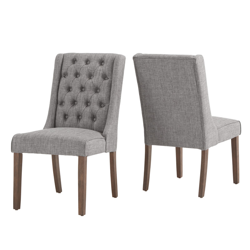 Dukinfield 20.5'' H Tufted Upholstered Side Chair, Gray Linen, Espresso