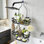 Serviteur de douche antirouille avec 12 crochets et 2 porte-savons - Organisateur de salle de bain sans perceuse, tablette de pomme de douche en acier inoxydable, noir