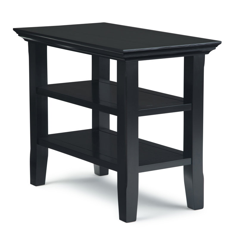 Acadian Solid Wood Transitional Table with Open Shelves, 20"H x 14"W x 24"D, Black