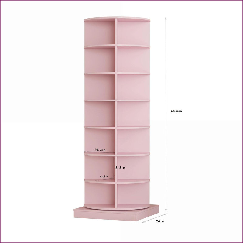 Shoe Cabinets, 7-Layer Rotating Pink Shoe Storage (28-Pair Capacity) | Particle Board+MDF | Bedroom, Pink