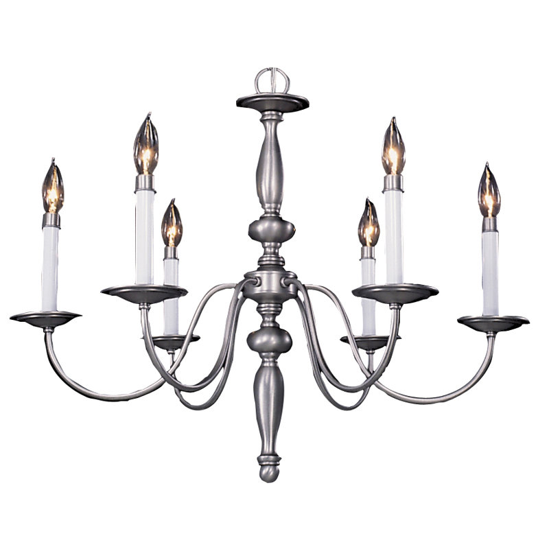 Lustree 6 lumières façon bougie/classique Goetz, Étain satiné